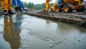 découvrez comment le béton réagit et durcit lorsqu'il est exposé à la pluie, avec des explications claires sur le séchage du béton en conditions humides.