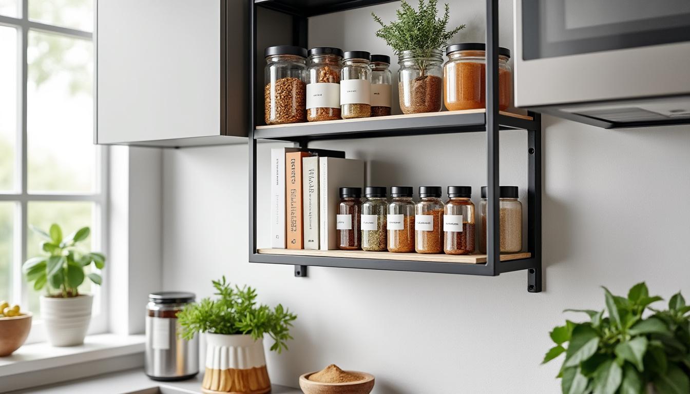 découvrez notre étagère astucieuse conçue pour meubles hauts de cuisine, idéale pour optimiser votre espace de rangement et organiser efficacement vos ustensiles.