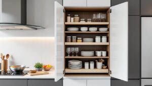 découvrez notre étagère astucieuse spécialement conçue pour les meubles hauts de cuisine, idéale pour optimiser l'espace et organiser vos rangements de manière efficace et élégante.