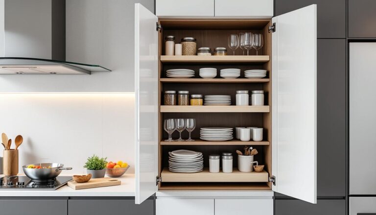 découvrez notre étagère astucieuse spécialement conçue pour les meubles hauts de cuisine, idéale pour optimiser l'espace et organiser vos rangements de manière efficace et élégante.
