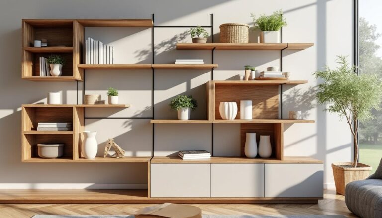 découvrez l'étagère modulaire en bois natura, avec 40 cm de profondeur, alliant design naturel et fonctionnalité optimale pour un rangement élégant et pratique.