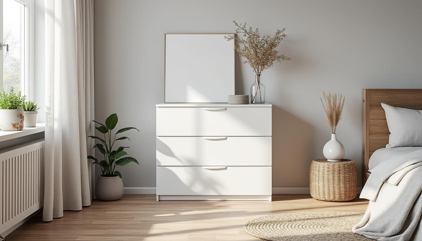 découvrez la commode akord k60 blanche, alliant élégance et fonctionnalité avec ses 4 tiroirs spacieux. parfaite pour optimiser votre rangement grâce à ses dimensions compactes de 60x40x99 cm.