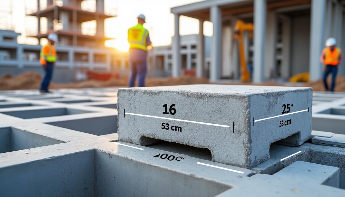 découvrez nos entrevous et hourdis en béton précontraint, dimensions 16 cm de hauteur, 53 cm de largeur et 25 cm de longueur, idéal pour vos constructions solides et durables.