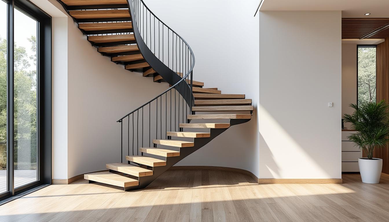 découvrez notre escalier quart tournant à limon central, une harmonie parfaite entre l’élégance moderne de l’acier et la chaleur naturelle du bois pour sublimer votre intérieur.