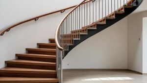 découvrez notre escalier quart tournant à limon central, une parfaite harmonie entre l'élégance moderne de l'acier et la chaleur naturelle du bois, pour sublimer votre intérieur avec style et robustesse.