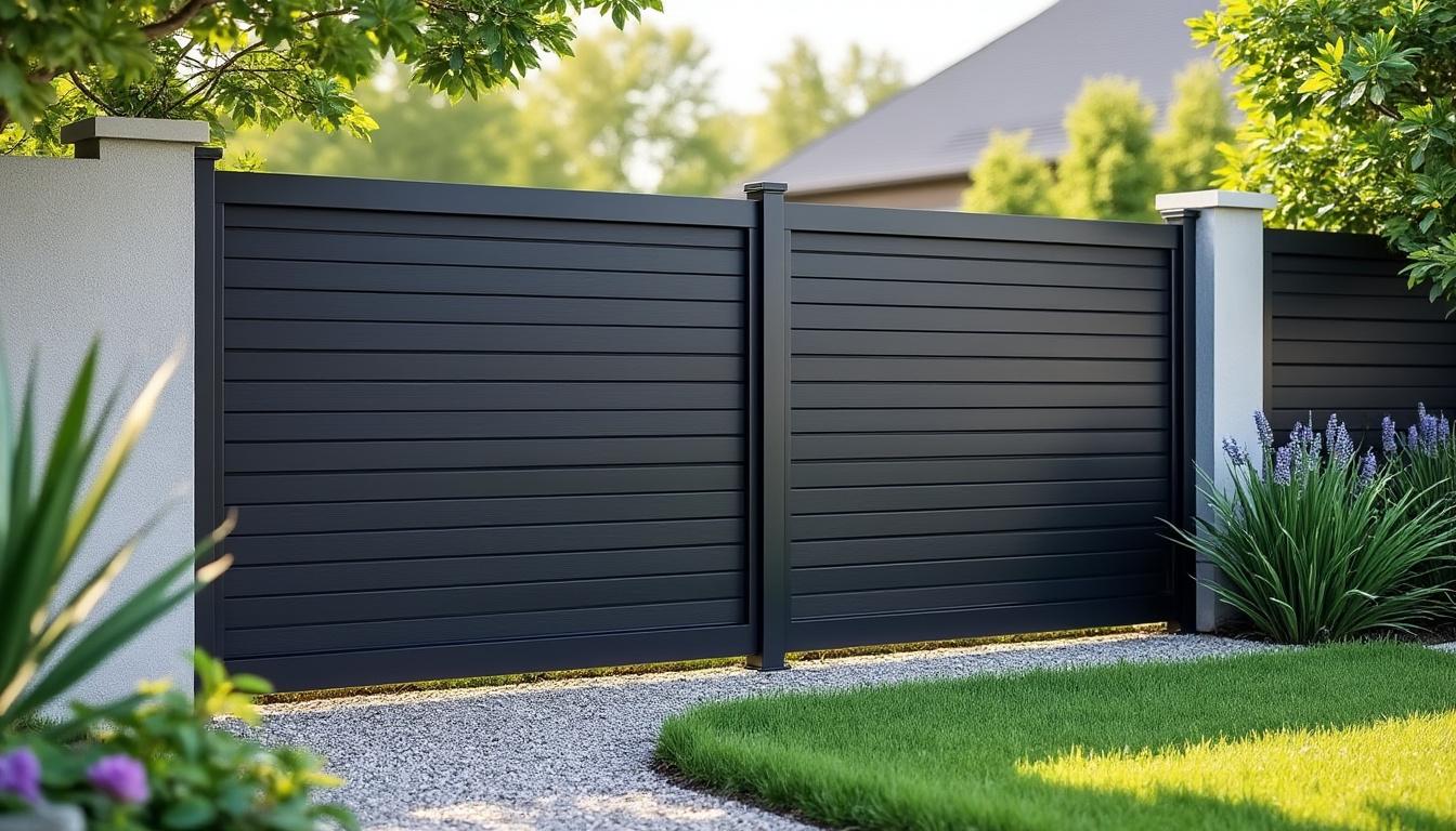 découvrez la clôture en pvc anthracite planeo gardence simply, facilement emboîtable, au style carré élégant, dimensions 180 x 180 cm, idéale pour sécuriser et embellir votre jardin.