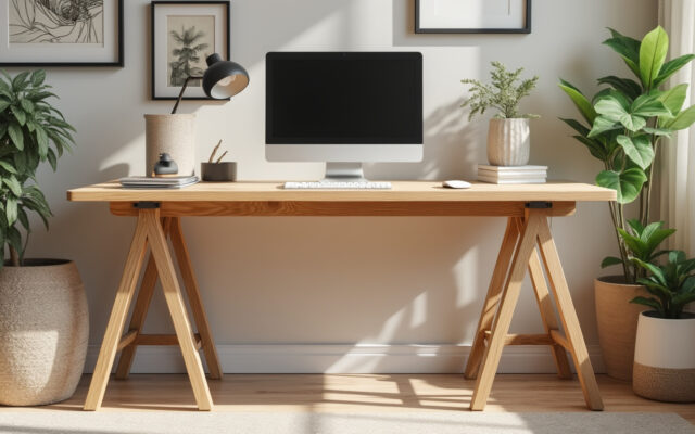 découvrez notre tréteau en pin écologique, idéal pour créer un bureau glamour et compact alliant design naturel et respect de l'environnement.