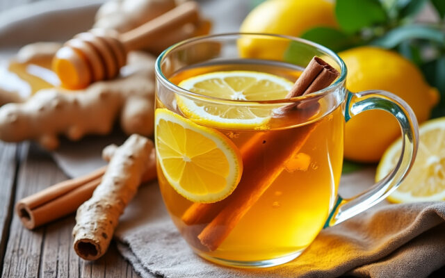 découvrez notre infusion réconfortante au gingembre, curcuma, cannelle, miel et citron, une recette naturelle idéale pour apaiser les symptômes du rhume et renforcer votre bien-être.