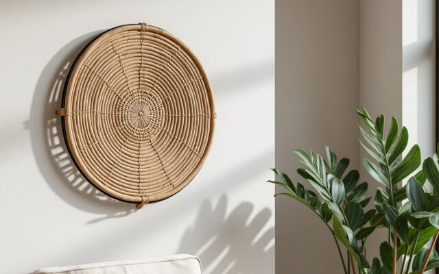 découvrez notre décoration murale en cannage associée à un support métallique élégant, alliant naturel et modernité pour sublimer votre intérieur.