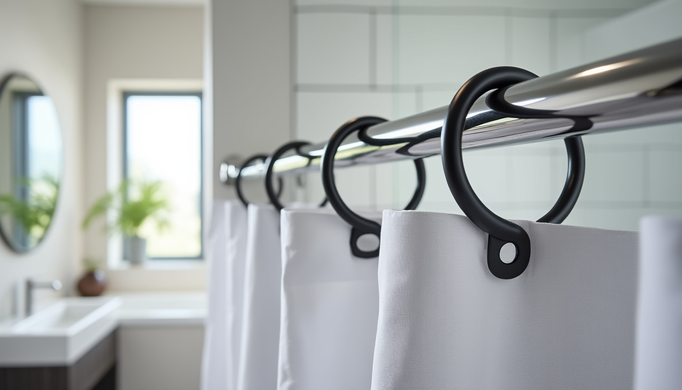 découvrez notre lot de 12 anneaux noirs élégants pour rideaux de douche, alliant style et durabilité pour une salle de bain moderne et sophistiquée.