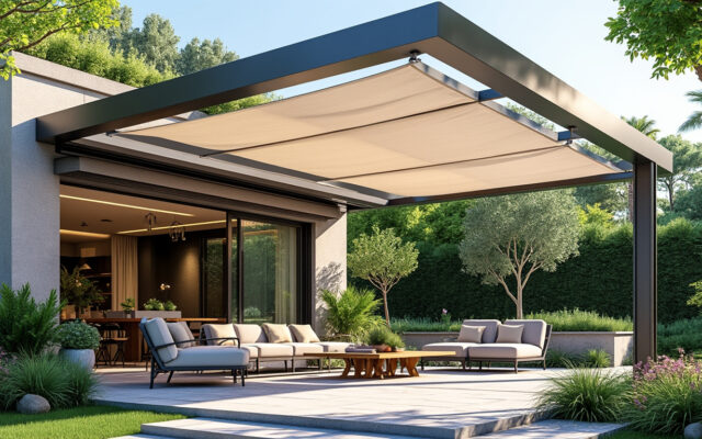 découvrez notre toile pergola métallique sur mesure alliant élégance et fonctionnalité pour sublimer votre espace extérieur avec style et protection personnalisée.